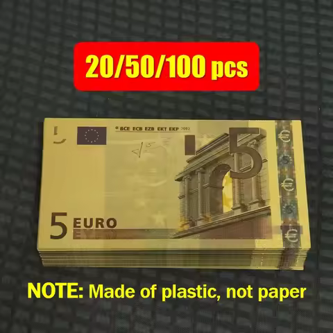 20~100pcs Plastic 5 Euro Fake Euro Bills Fake Money European Banknotes 5 Euro Gold Banknotes Gifts C