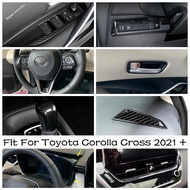Interior Door Armrest Handle / Steering Wheel / Dashboard Display Cover Trim Carbon Fiber For Toyota Corolla Cross 2021
