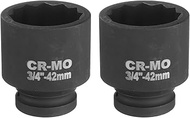 QUARKZMAN Pack of 2 3/4 Inch Drive 12 Point Impact Wrench Socket 42 mm Metric Spindle Axle Nut Socke