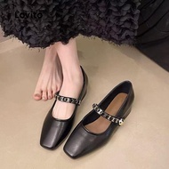 Casual Plain Chain French Retro Low Heels Light Comfortable Mary Jane for Women LFA75021