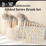 9-Piece Gold Makeup Brush Set – Ultra Soft Synthetic Bristles, Wooden Handles, Powder & Foundation B