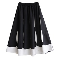 XITAO Patchwork Elastic Waist Female Skirt Casual A-line Loose Hollow Out Fitting Korea Mid-calf Spr