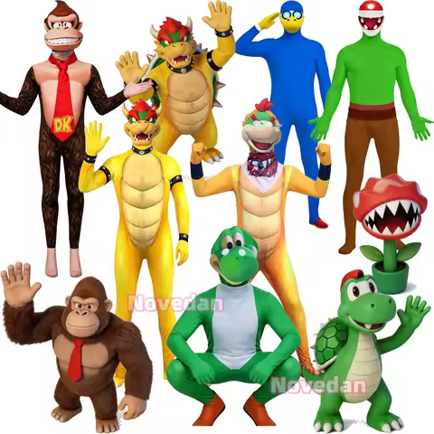 Bowser Cospaly Costume Adult Yoshi Costume Kids Donkey Kong Kamek Piranha Plant Dinosaur Jumpsuit Di