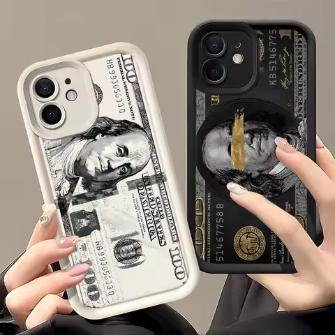 Black dollars Full-Coverage Banknote Design Silicone Case For iPhone 16 15 14 13 12 11 ProMax XSMax 