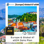 【eSim】Europe Balkan & Global 67 eSim I 67 Countries Regions eSim (5GB - 10GB) Unlimited Data eSIM Pl