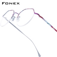 FONEX Pure Titanium Glasses Women New in Brand Design Retro Polygon Round Eyeglasses Ultralight Vint