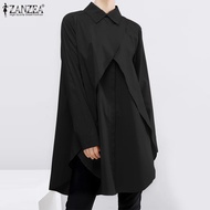 ZANZEA เสื้อเชิ้ตคอเสื้อแขนยาวผู้หญิงแบบมีซิปด้านหลังแฟชั่นเปิดเสื้อเบลาซ์สีพื้น #15
