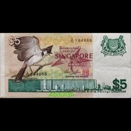 Uang Kuno Singapura 5 Dollar Tahun 1976 Gambar Burung Kondisi VF