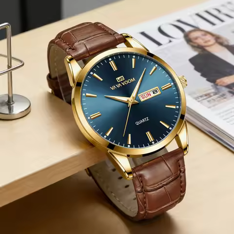 Classic Men Watch 39mm Week Calendar Dial Black Leather Business Clock Sport 3Bar Waterproof Life Co