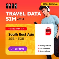 South east Asia eSIM Card 7-15 days 1GB - 5GB Data | 4G/5G | Zero1 2GO full speed Travel Data SIM