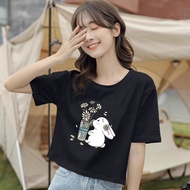 Taiwan Shipping Front Shoulder Short-Sleeved Women's Tops Summer t-Shirt Loose Short T300 Rabbit 99B