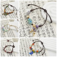 Antique Colorful Ceramic Bracelet New Chinese Vintage Leaf Butterfly Pendant Handwoven Bracelet