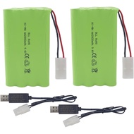 Fytoo 2PCS 9.6V 2800mah AA Rechargeable Batteries with Tamiya Plug with USB Charging Cable for RC To