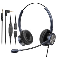 Phone Headset with 2.5mm & 3.5mm Connector for Deskphone Cell Phone PC Laptop, CallCenter Office Hea
