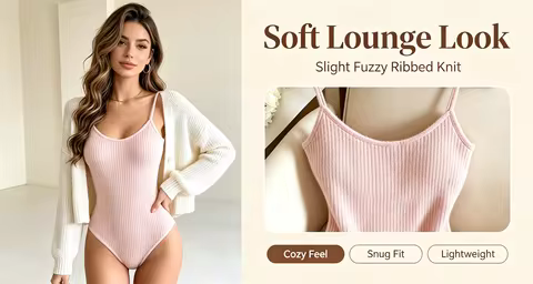 Solid Sports Pink Fuzzy Ribbed Knit Bodysuit, V Neck Thin Strap High Cut Bodycon Onesuit, Tops & Tee