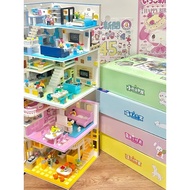 Mainan pemasangan blok lego Le 2026 High Male Female Children Street View Cabin Villa House Series E