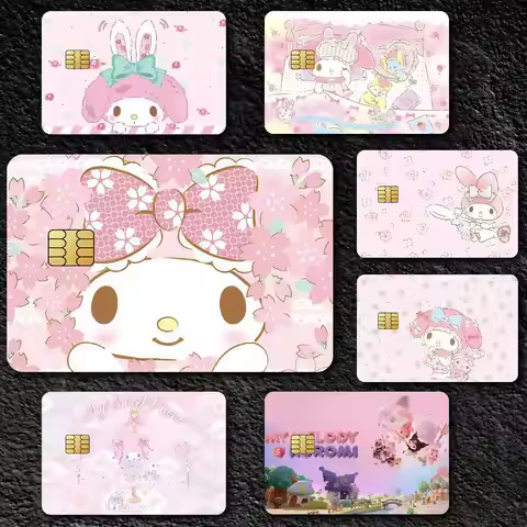 Cartoon Cute My Melody k Poster Film Skin Cover Credit Card Stickers 4PCS Debit Front Decoration Ban