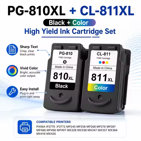PG-810XL CL-811XL Compatible Ink Cartridges for Canon PIXMA iP2770 iP2772 MP245 MP258 MP287 Black Co