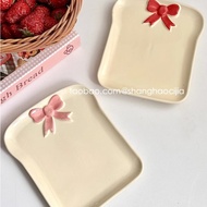 ins Ceramic plate Household bread toast square plate Korean bow cute dessert plate