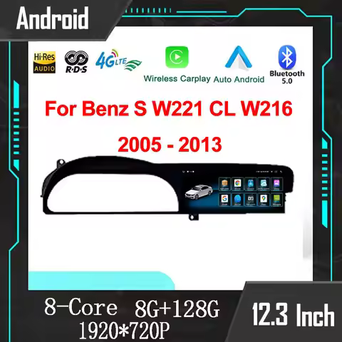 Android OS Touch Screen 12.3 " For Benz S W221 CL W216 2005 - 2013 Car Accessories Auto Carplay Moni