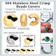 SUNNYCLUE 1 Box 120Pcs Bead Crimp Covers Crimp Bead Cover 304 Stainless Steel Crimp Beads Gold Silve