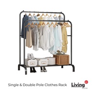 Single & Double Pole Clothes Rack Strong Powder Coated Drying Rack Floor-standing Clothes Hanger Liv