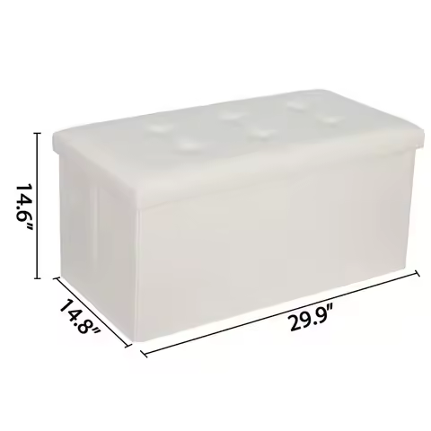 30" Sturdy Ottomans Footstools Soft Leather Cover Storage Footrest Foldable Beig