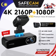 SAFECAM V50 4K Dual-Channel Dashcam 2160P Front + FHD 1080P Rear Dashcam WIFI Built-in GPS Super Capacitor Magnetic 24-H