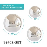 14pcs Silver Black Foil Balloons Mylar Balloons 22in 15in 10in 4D Round Balloons Large Metallic Ball