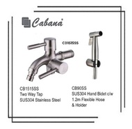 Cabana CB1515SS SUS304 Two Way Tap + CB90SS SUS304 Hand Bidet c/w 1.2m Flexible Hose and Holder