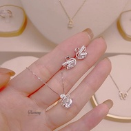 Swan-shaped necklace and earring combo jewelry Set with lovely 3-color stones | HARMONY ACCESSORIES 