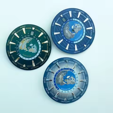 34mm 6.0 Date No Logo World Map City Name Green Lume Watch Dial For Seiko NH35/36/4R Automatic Movem