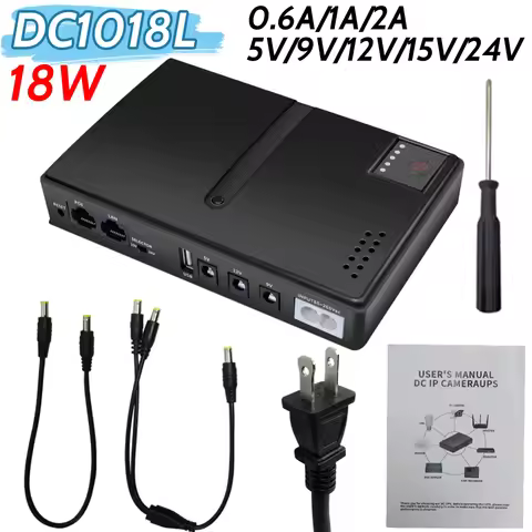 DC1018L 18W Mini Portable UPS Backup Power Adapter 0.6A/1A/2A 5V/9V/12V/15V/24V Uninterruptible Powe