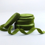 1pc 5 Yard (4.57m) Long Olive Green Single-Sided Non-Elastic Colored Flocked Ribbon, Swan Flocked Ri