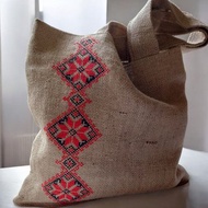 手工亞麻刺繡包 烏克蘭民族風圖騰設計 環保黃麻購物袋