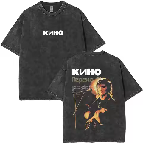 Washed Vintage Kino Viktor Tsoi Graphic T Shirts Men Women Casual Cotton Oversized T-shirts Men's Cl