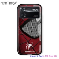 Hontinga เคสสำหรับ Xiaomi Poco C40 F3 GT F4 GT F5 Pro 5G M3 M4 Pro 5G M5 M5S X3 GT NFC X4 Pro GT X5 Pro 5G เคส Marvel เคสโทรศัพท์กัปตันอเมริกาไอรอนแมน Spiderman เคสหลังกระจกแข็งเคส
