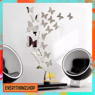 DIY 12pcs 3D Reflection Mirror Butterfly Wallpaper Sticker Butterfly Silver Decoration Home Room Art