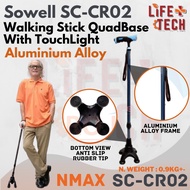 SOWELL Lightweight Quadcane Aluminium Walking Stick | Touch Light | Anti-slip | Tongkat Kaki 4