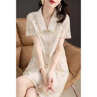 连衣裙dress2025季夏天仙女裙高档爆款连衣裙镂空宽松遮肚显瘦蕾丝连衣裙新款25.9.21