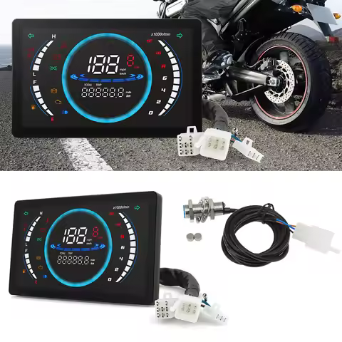 MAIMEIMI 12V Universal Adjustable LED Digital Motorcycle Speedometer RPM Dashboard With Temperature 