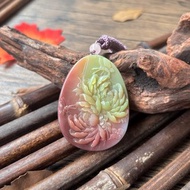 【一物一圖】天然鹽源瑪瑙 雙色蝶戀花雕刻牌 手編繩 項鍊