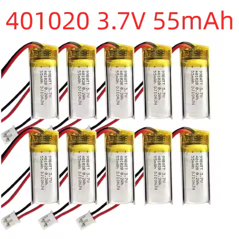 3.7V 55mAh 401020 Lipo Battery with PH 2.0mm 2P Connector for Wireless Bluetooth Headset Recording P