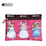 【LeSportsac】拉鏈收納包：三隻貓-紅色花花 (038)