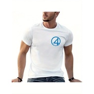 Men's Fantastic 4 Logo Graphic T-Shirt - Casual Round Neck, Short Sleeve, Stretch Fabric, Machine Wa