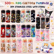 500ML Kids Cartoon Tumbler 304 Stainless Steel | Thermos Water Bottle With Straw | Botol Air Budak S