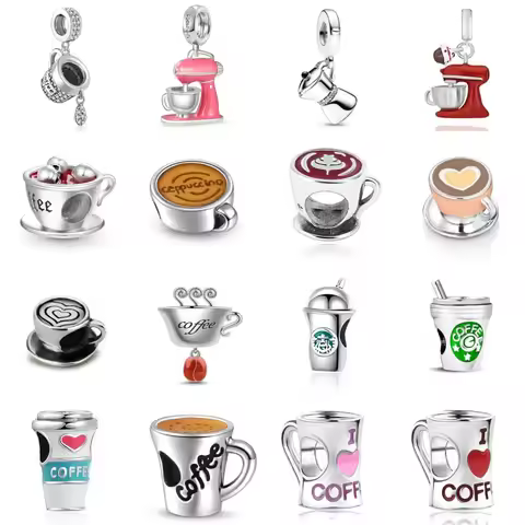 New 925 Sterling Silver Coffee Cups & Coffee Machines Charm Beads Fit Original Bracelet DIY Jewelry