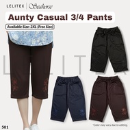 [Lelitex] Aunty Oversized 3/4 Pants with Embroidery, Extra Large, 2-sided pockets, Elastic Waistband