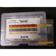 1/4W Metal Film Resistor Kit 1% 1r~10m 60value*10pcs=600pcs 1K 3.9K 5.6K 10K 20K 47K 51K 100K 180K 1