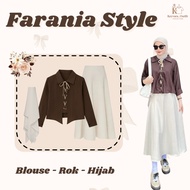 KATUN One Set for Women Korean Style (Bella Square, Choco Cotton Blouse, Joda Skirt) Trendy Women's 